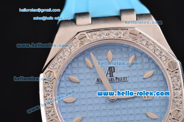 Audemars Piguet Royal Oak Lady Miyota OS2035 Quartz Steel Case with Diamond Bezel Blue Dial and Blue Rubber Strap - Click Image to Close